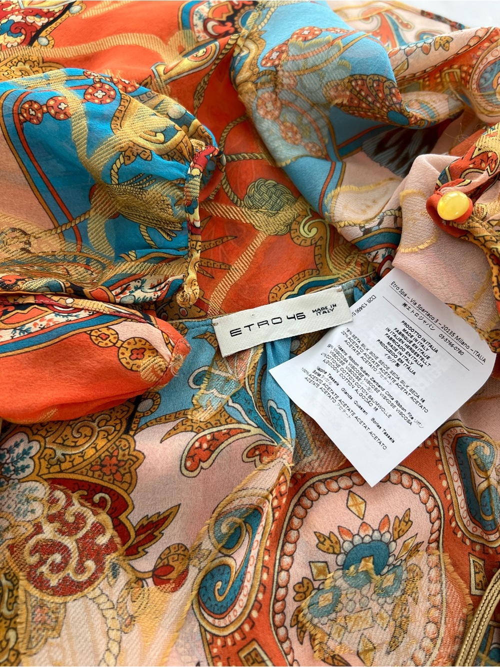 ETRO ORANGE MULTI FLORAL SILK TOP SIZE IT 46 / US 12 NWOTS! - Picture 13 of 16